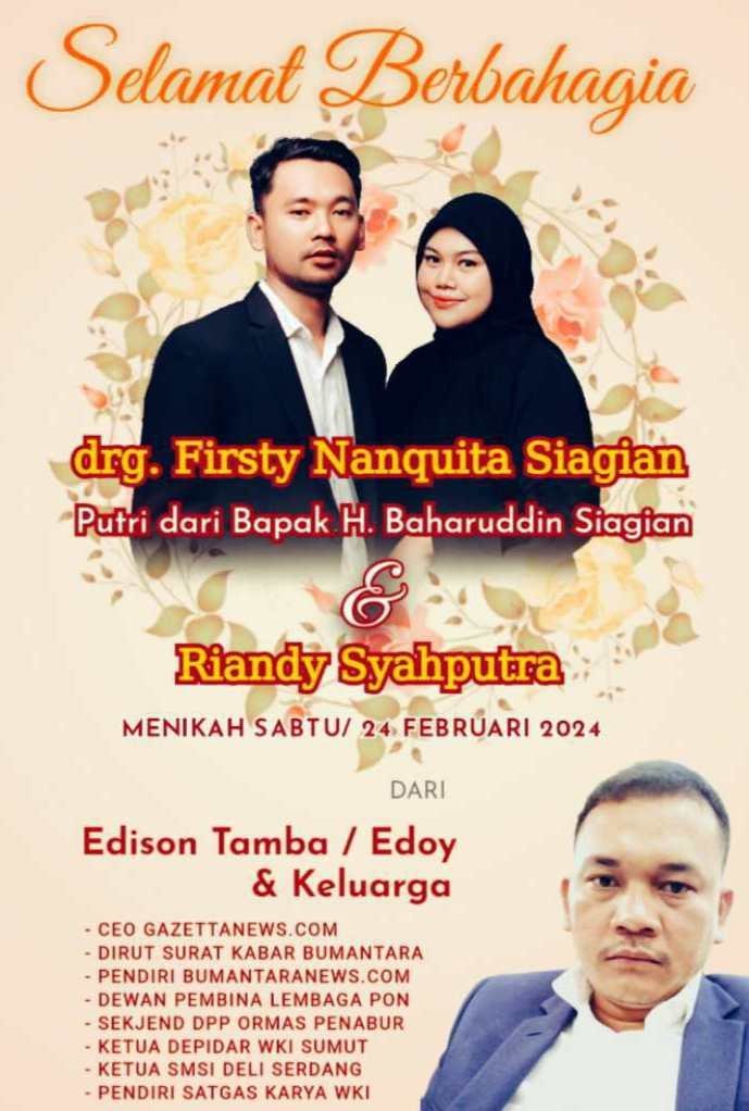 Edison Tamba Ucapkan Selamat Atas Pernikahan Putri dari Bapak Baharuddin Siagian