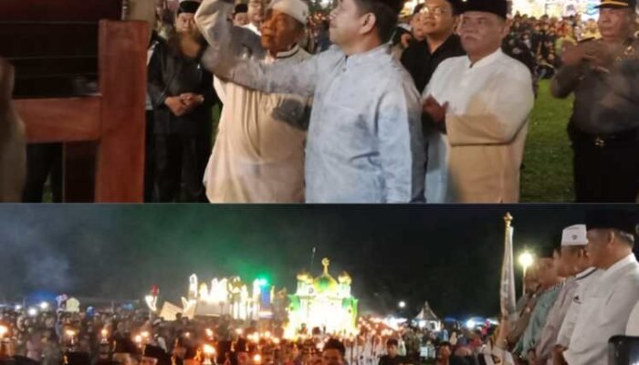Meriah, Zulkifli Lepas Peserta Festival Takbir Akbar dan Pawai Obor Tropi Wagirin Arman di Klambir V